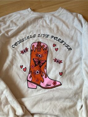 White Women’s Graphic Cowboy Boot Sweatshirt - Pink & Orange Design